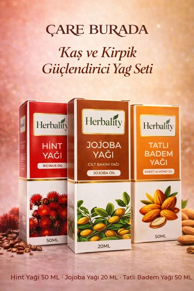 Kaş ve Kirpik Destekleyici Yağ Seti (Hint Yağı & Jojoba Yağı & Tatlı Badem Yağı) ürün görseli 1
