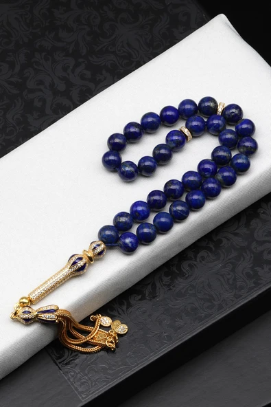 Lapis Lazuli Doğal Taş 925 Ayar Gümüş Tesbih 8 mm Küre Kesim - T-1781 ürün görseli 1