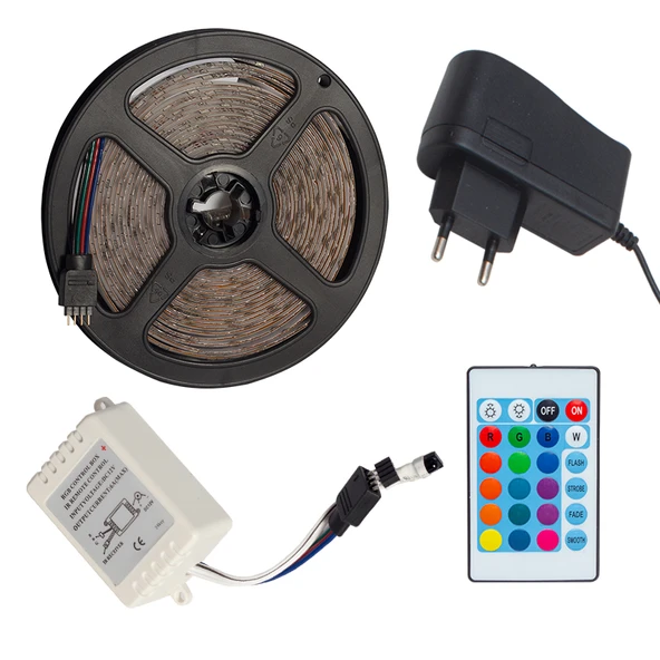 POWERMASTER OM-7 SİLİKONLU 5 METRE RGB ŞERİT LED ANİMASYON DEVRELİ + ADAPTÖR SET ürün görseli 1
