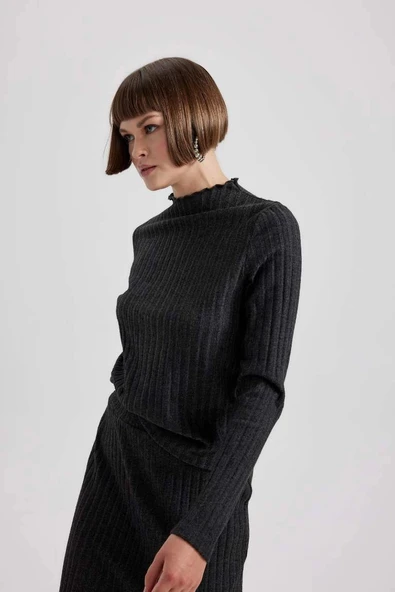 B4767 Straight Fit Normal Yırtmaçlı Bel Fitilli Kaşkorse Midi Etek ürün görseli 1
