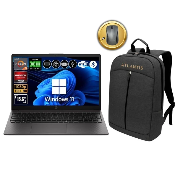 HP 255R G10 AMD Ryzen 5-7535U 32GB Ram 1TB SSD 15.6" W11Pro Notebook D0PK1AT ATL81 Çanta&Mouse Hediye ürün görseli 1
