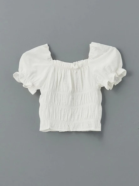 LCW Kids EKRU Kare Yaka Kız Çocuk Crop Bluz ürün görseli 1