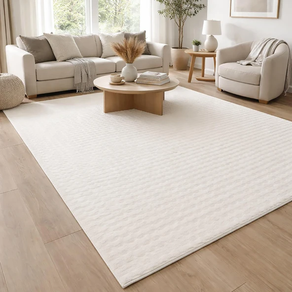 Krem Yumuşak Bubble Kaymaz Özel Taban Peluş Halı Yolluk Yıkanabilir 102 ürün görseli 1