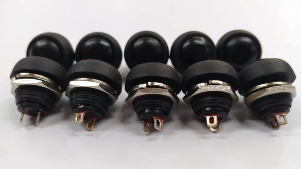 "184" 12 mm Siyah Push Buton - 10 Adet ürün görseli 1