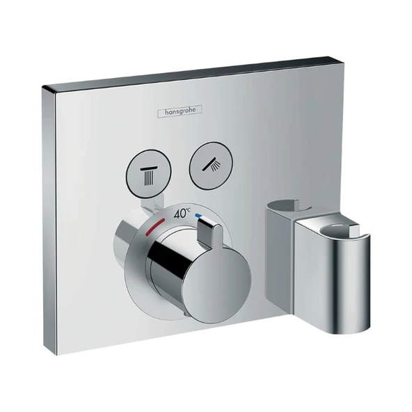 Hansgrohe ShowerSelect Termostat ankastre montaj, 2 çıkış için hortum bağlantısı ve duş askısı ile Krom ürün görseli 1