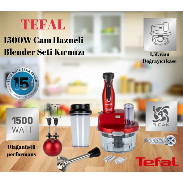 Tefal  1500W Cam Hazneli Blender Seti Kırmızı ürün görseli 1
