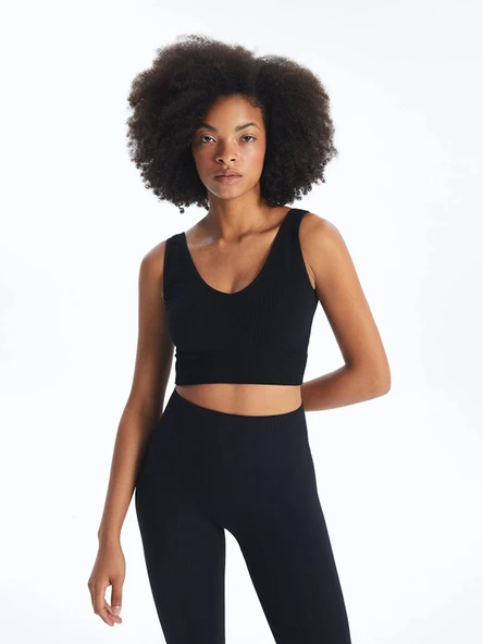 XSIDE ACTIVE SİYAH V Yaka Düz Seamless Kadın Spor Büstiyer ürün görseli 1
