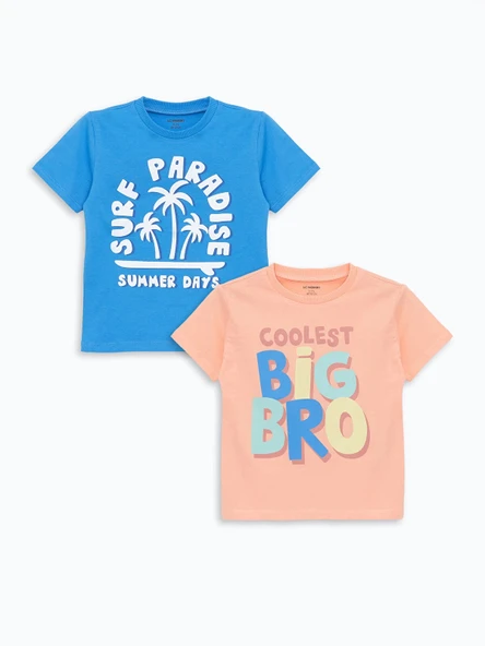 LCW Kids Mercan Bisiklet Yaka Kısa Kollu Baskılı Erkek Bebek Tişört 2'li ürün görseli 1