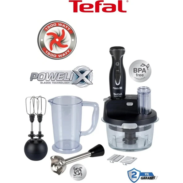 Tefal Çırpma ,dilimleme ve Rendeleme  4 Bıçaklı Powelix 1500W Güç 1,5 Litre Cam Hazneli Mutfak Robotu ürün görseli 1
