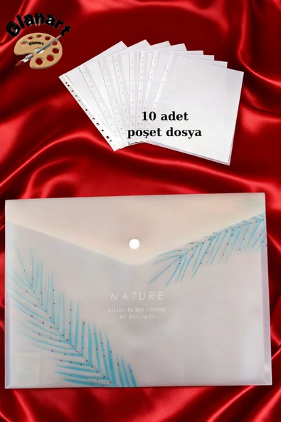 a4 boy çıt çıt  ödev dosyası +10' lu poşet dosya  pastel renkler bej ürün görseli 1