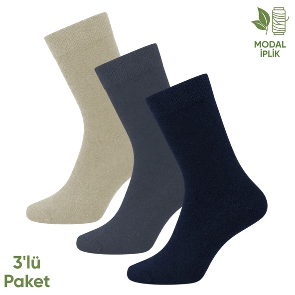 Modal İplik Erkek Soket Çorap - 3 Çift - Dikişsiz - Atlas - 18002 - Set 2 ürün görseli 1