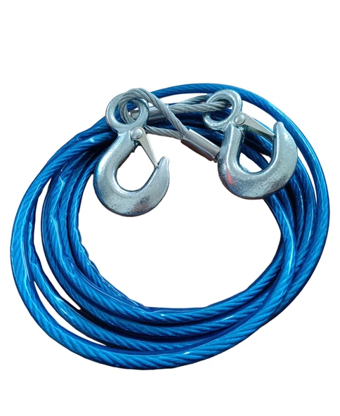 Karabinalı Mavi İzole Çelik Çekme Çeki Halatı 6 mm 2 Ton 3.5 Metre ürün görseli 1