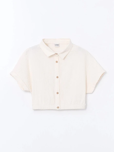 LCW Kids EKRU Dokulu Kız Çocuk Crop Gömlek ürün görseli 1
