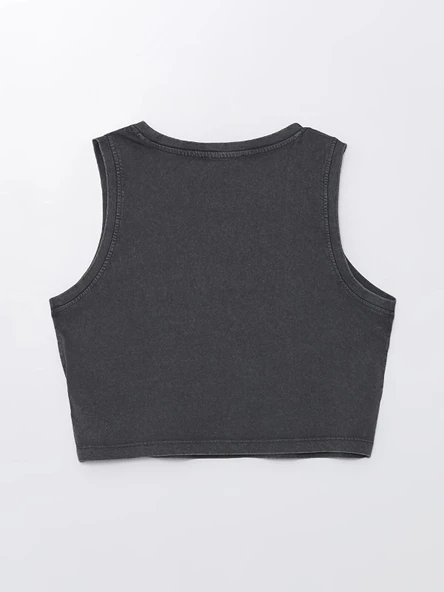 XSIDE ANTRASİT Bisiklet Yaka Baskılı Kadın Crop - Resim 7