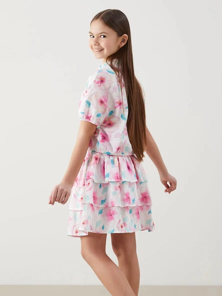 LCW Kids Pembe Beli Lastikli Çiçekli Kız Çocuk Etek ürün görseli 1