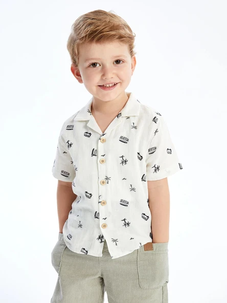 LCW Kids BEJ Resort Yaka Kısa Kollu Erkek Bebek Baskılı Gömlek ürün görseli 1