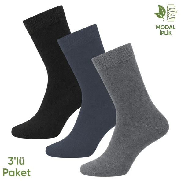 Modal İplik Erkek Soket Çorap - 3 Çift - Dikişsiz - Atlas - 18002 - Set 4 ürün görseli 1