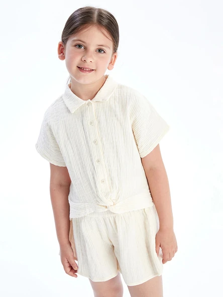 LCW Kids Ekru Basic Kız Çocuk Müslin Gömlek ürün görseli 1
