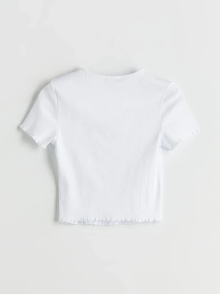 XSIDE Beyaz Bisiklet Yaka Çiçekli Crop - Resim 6