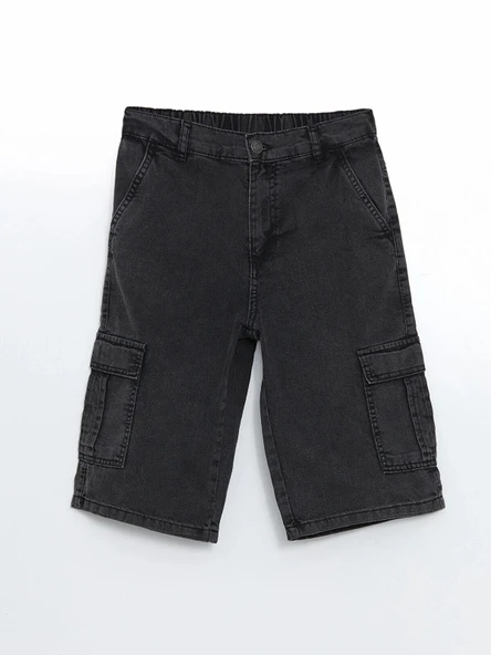 LCW Kids Siyah Beli Lastikli Erkek Çocuk Kargo Jean Şort ürün görseli 1