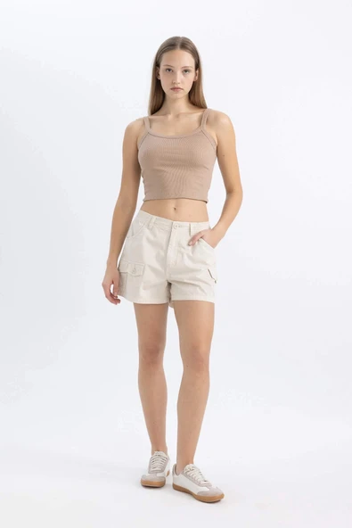 Defacto B0563 Bej Coool Fitted Fitilli Kaşkorse Basic Düz Atlet - Resim 2