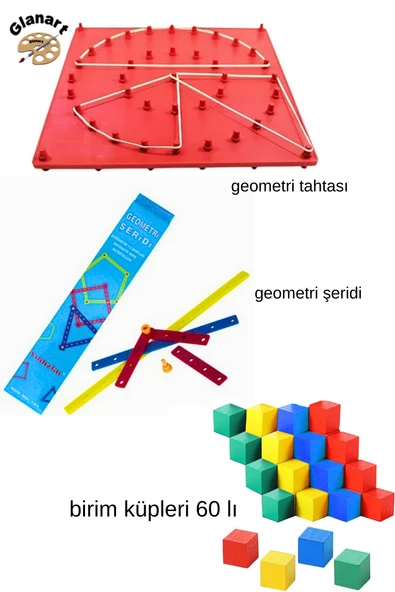 matematik metaryelleri geometri şeridi, geometri tahtası ve birim küpleri 3 ü bir arada ürün görseli 1