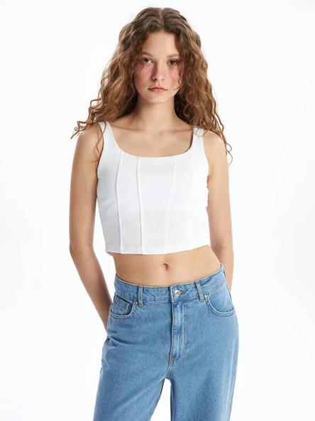 XSIDE Beyaz U Yaka Düz Askılı Kadın Crop ürün görseli 1