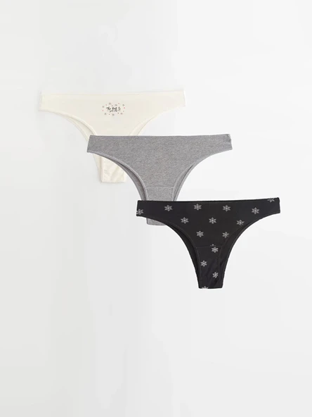LCW DREAM Siyah Baskılı Brazilian Külot 3'lü Paket ürün görseli 1