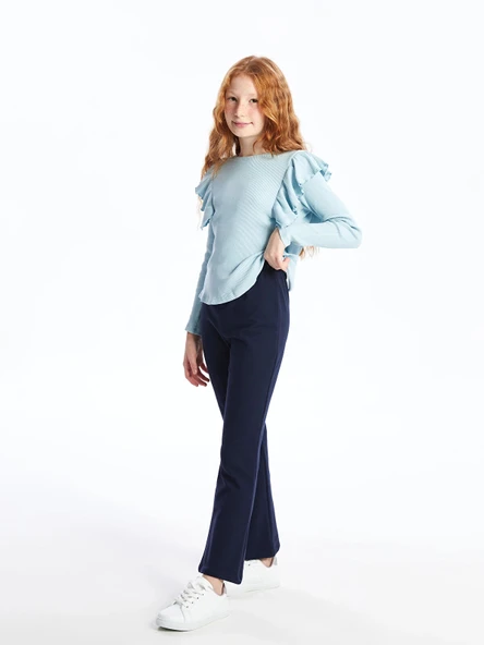 LCW Kids Lacivert Beli Lastikli İspanyol Paça Kız Çocuk Tayt ürün görseli 1