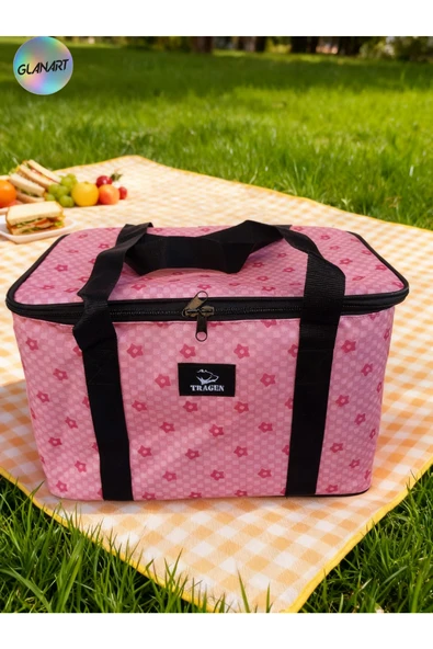 piknik, seyahat, kamp çantası sıcak- soğuk  termos özellikli  8-10 saat muhafaza  40 Litre pembe ürün görseli 1
