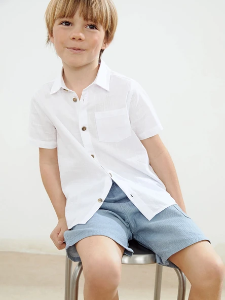 LCW Kids Beyaz Basic Cepli Erkek Çocuk Poplin Gömlek ürün görseli 1