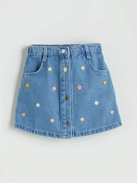 LCW Kids Indigo Beli Lastikli Nakışlı Kız Çocuk Jean Etek ürün görseli 1