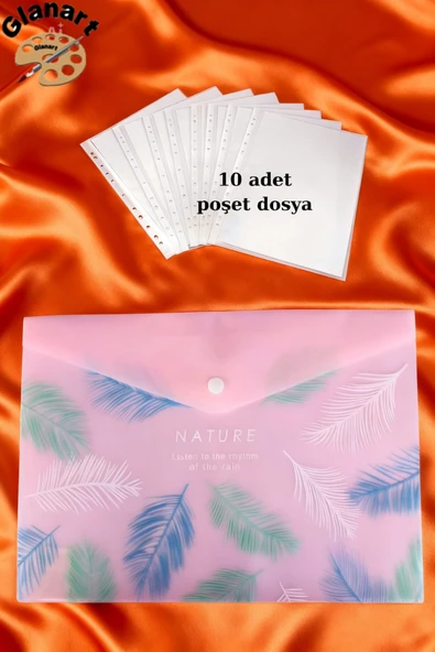 a4 boy çıt çıt  ödev dosyası +10' lu poşet dosya  pastel renkler pembe ürün görseli 1