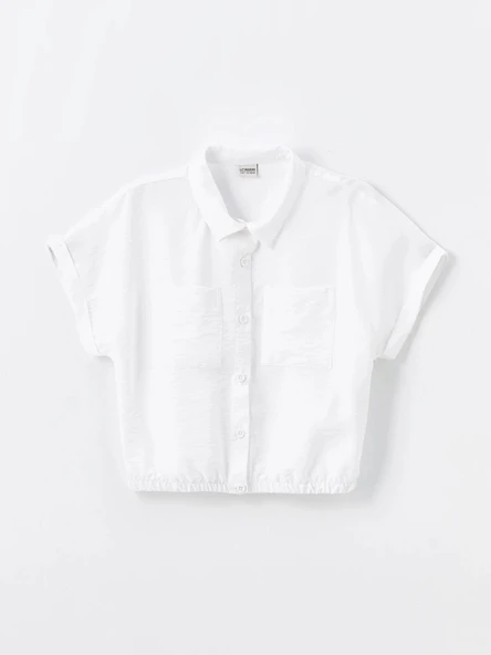 LCW Kids Beyaz Basic Kısa Kollu Kız Çocuk Crop Gömlek ürün görseli 1