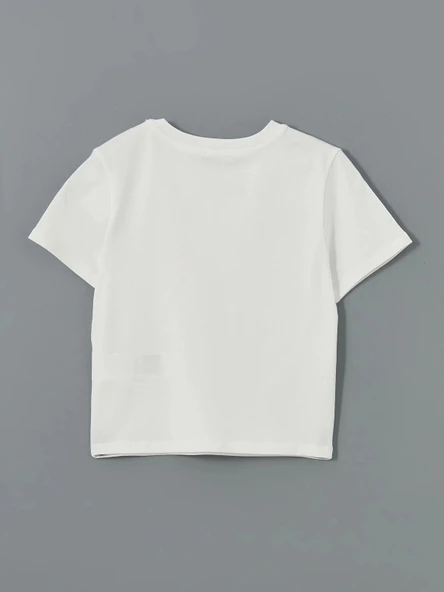 XSIDE Ekru Bisiklet Yaka Baskılı Crop - Resim 6