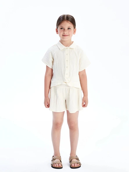 LCW Kids Ekru Basic Kız Çocuk Müslin Gömlek - Resim 2