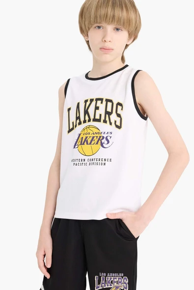 Defacto E4845 Beyaz Erkek Çocuk NBA Los Angeles Lakers Bisiklet Yaka Atlet ürün görseli 1