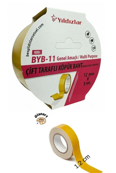 çift taraflı köpüklü bant 12mmx 5mt 1 adet ürün görseli 1