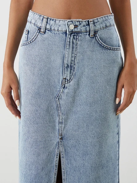 XSIDE Mavi Dar Fit Kadın Jean Etek - Resim 5