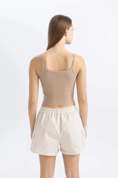 Defacto B0563 Bej Coool Fitted Fitilli Kaşkorse Basic Düz Atlet - Resim 5