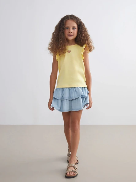 LCW Kids Mavi Beli Lastikli Kız Çocuk Jean Etek ürün görseli 1