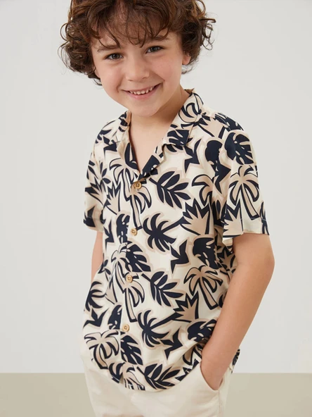 LCW Kids Gri Regular Fit Baskılı Erkek Çocuk Gömlek ürün görseli 1