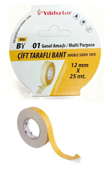 çift taraflı köpükksüz şeffaf  filmik bant 12mmx 5mt 1 adet ürün görseli 1