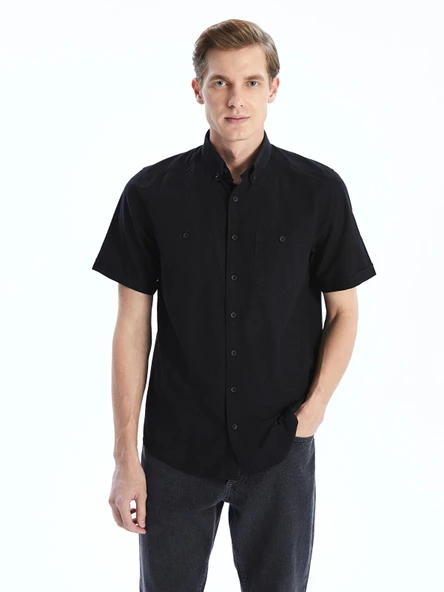 LCWAIKIKI Classic Siyah Regular Fit Kısa Kollu Poplin Erkek Gömlek ürün görseli 1