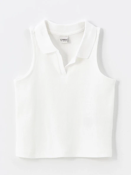 LCW Kids Ekru Polo Yaka Kız Çocuk Crop Atlet ürün görseli 1
