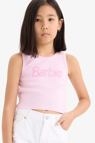 Defacto E6521 Pembe Kız Çocuk Barbie Bisiklet Yaka Atlet ürün görseli 1