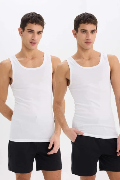 Defacto Y9056 Beyaz Slim Fit Dar Kesim Ribana 2'li Atlet ürün görseli 1