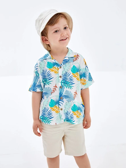 LCW Kids Beyaz Resort Yaka Kısa Kollu Baskılı Erkek Bebek Gömlek ürün görseli 1