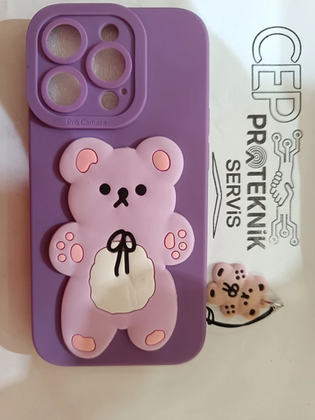 iPhone 14 Pro mor ayıcıklı kılıf - Resim 2