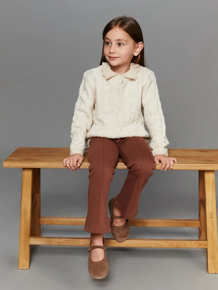LCW Kids Kahverengi İspanyol Paça Kız Çocuk Tayt Pantolon ürün görseli 1